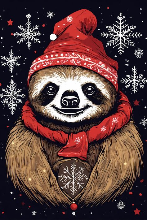 Christmas Sloth T-Shirt January Wallpaper, Christmas Sloth, Tshirt Art, Christmas Paintings, Sloth, Spirit Animal, Christmas Holidays, Tshirt Designs, Christmas