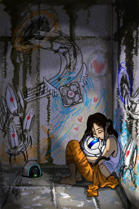 Dreaming with Portals by dragonnova.deviantart.com on @DeviantArt Blue Sky Portal, Chell Portal, Portal Memes, Portal Wheatley, Portal Art, Aperture Science, Portal Game, Portal 2, Couples Images