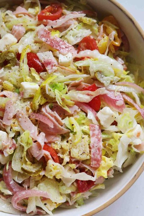 Viral Grinder Salad, Italian Grinder Salad, Cheesy Orzo, Italian Grinder, Grinder Salad, Creamy Pesto Pasta, Creamy Salad Dressing, Italian Chopped Salad, Italian Meats