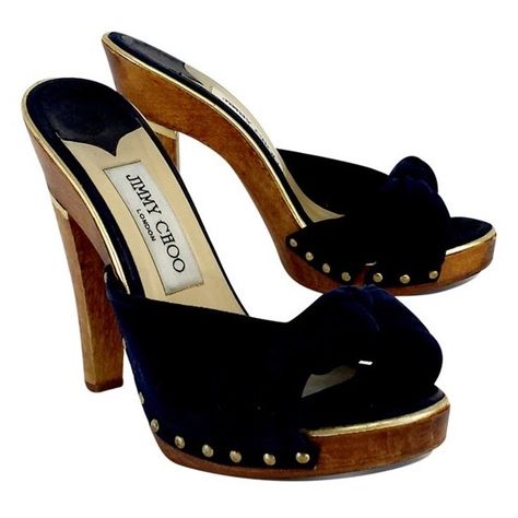 Pre-owned Jimmy Choo Navy Suede & Wood Slide Heels ($135) ❤ liked on Polyvore featuring shoes, navy, wood shoes, high heeled footwear, suede platform shoes, platform shoes and navy blue platform shoes Navy Blue High Heels, Blue Platform Shoes, Blue High Heel Shoes, Navy High Heels, Wood Shoes, Platform High Heel Shoes, Fabulous Shoes, Shoe Show, Heels & Wedges