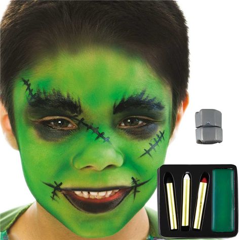 Frankenstein Face Paint Kit - Halloween Makeup (each) Kids Zombie Face Paint, Zombie Face Paint Easy, Zombie Face Paint Kids Easy, Halloween Makeup For Kids Boys, Halloween Frankenstein Makeup, Boys Face Painting Ideas, Frankenstein Face Paint, Frankenstein Halloween Makeup, Boy Halloween Makeup