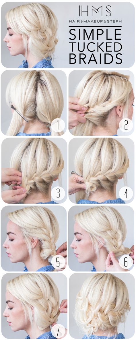 How To: Tucked Braids Short Hair Up, Easy Updo, Up Dos, Hairstyles Long, Elegant Hairstyles, Love Hair, Hair Dos, Trendy Hairstyles, Hair Updos