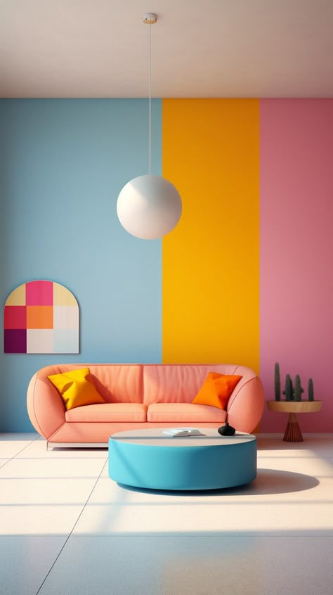 Technocolor Colorful Wall Colors, Pop Of Colour Interior, Colorful Wall Ideas, Home Wall Color Ideas, Colourful Minimalism, Interior Design Colourful, Jasmine Wall, Colorful Modern Decor, Playroom Paint Colors