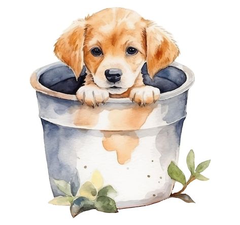 Puppy Art Cute, Cute Puppy Painting, Watercolor Art Ideas Animals, Watercolor Puppy Easy, Puppy Watercolor Paintings, Dogs Watercolor Paintings, Watercolour Inspiration Animals, Dog Watercolour Painting, Dog Watercolor Painting Easy