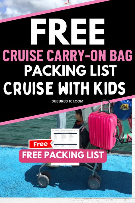 If you're going on a cruise with kids, you need to pack a carry-on bag. You’ll need cruise essentials for kids that you need on the first day of your cruise. It's a bad idea to check-in all your luggage. Here are my top cruise tips for cruising with kids and packing effectively. Don’t forget to download my free printable packing list for kids! Cruise Kids Packing List, Cruise Essentials For Kids, Cruise With Toddler, Cruise Packing List Kids, Free Printable Packing List, Cruise Packing Checklist, Cruise With Kids, Packing List Kids, Baby Packing List