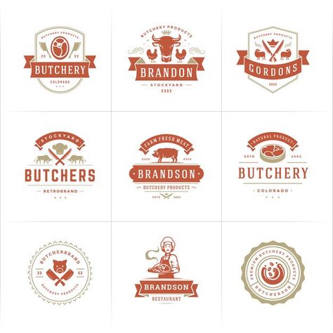 Les logos de boucherie sont bons pour le... | Premium Vector #Freepik #vector #logo #nourriture #homme #ferme Butchery Logo, Vector Logo, Premium Vector, Restaurant, Logos