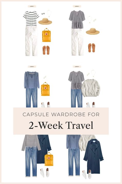 Sharing my capsule wardrobe packing list for 2 weeks in Europe this spring / summer, how I was only able to pack 8 clothes items for a 2-week trip in Europe. Great for minimalists who want to travel light and are looking for outfit ideas! Paris Travel Capsule Wardrobe, Capsule Wardrobe For 10 Day Trip, How To Pack For A Week Trip, Capsule Trip Wardrobe, Packing For 2 Weeks, Minimalist Travel Wardrobe Pack Light, 10 Days In Europe Packing Fall Carry On, How To Pack For A 2 Week Trip To Europe, What To Pack For A Two Week Trip