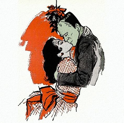 Christmas Love Couple, Christmas Art Vintage, Mistletoe Drawing, Pinup Christmas, Kiss Illustration, Roger Wilkerson, Xmas Couple, Merry Kissmas, Jingle Jangle