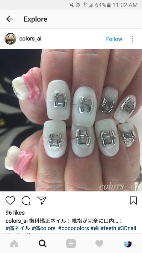 Cringe Nails, Ugliest Nails, Weird Nails, Crazy Acrylic Nails, Work Appropriate Nails, Teeth Nails, Bad Nails, Crazy Nail Designs, Crazy Nail Art