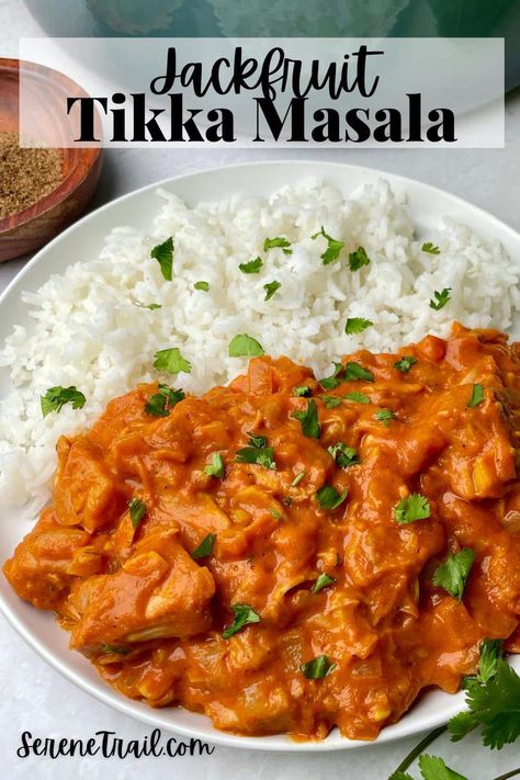 Jackfruit Tikka Masala Potato Mushroom Soup, Vegan Couscous, Tikki Masala, Mediterranean Vegan, Potato Mushroom, Vegan Jackfruit, Vegan Feta, Vegan Feta Cheese, Jackfruit Recipes