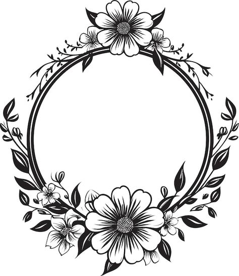 Floral Wreath Drawing, Baby Frames, Flora Frame, Png Images Free, Wreath Drawing, Laser Engraved Ideas, Wedding Silhouette, Black Icon, Baby Frame