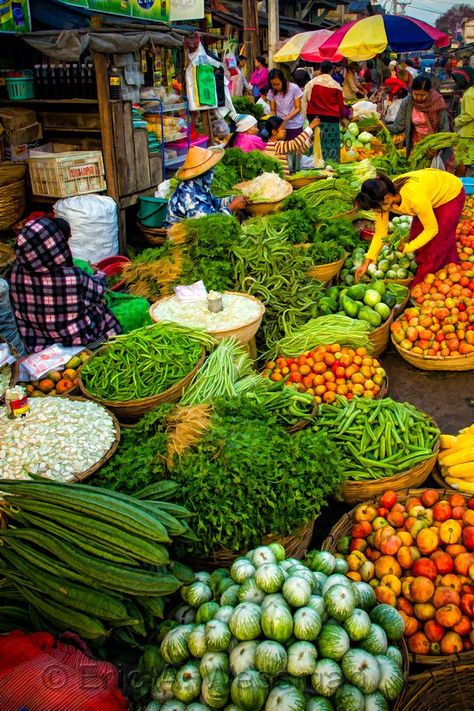 Vivid fruits and vegetables brought to market in Hpa-An, Myanmar (Burma). Market Reference, Hpa An, Mombasa Kenya, People References, Myanmar Travel, Traditional Market, Outdoor Market, Fruit And Veg, Incredible India