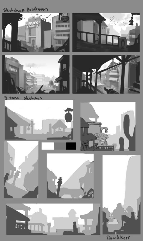 Lineless Background Art, Perspective Thumbnail, Illustration Thumbnails, Comic Thumbnails, Thumbnail Concept Art, Background Reference Drawing, How To Draw Backgrounds, Simple Background Drawing, Drawing Composition Ideas