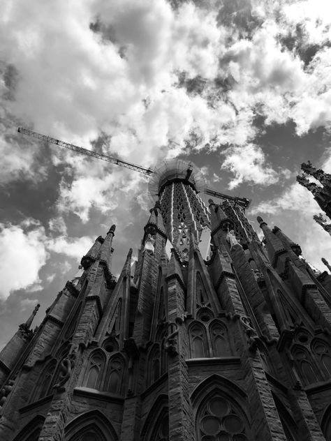 City view, cathedral, black and white picture, summer shots Barcelona Black And White, Spain Aesthetics, Barcelona Aesthetic, Summer Shots, Barcelona Architecture, Barcelona City, White Picture, Black And White Pictures, City View