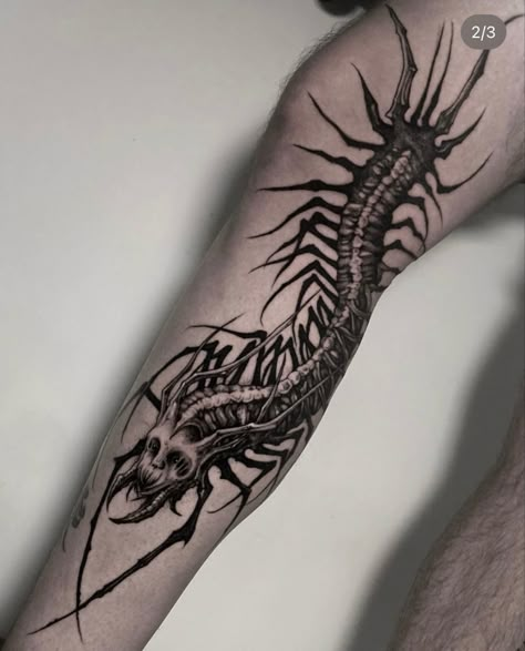 @marcelina_smokowska on instagram Centipede Tattoo Forearm, Creepy Centipede Tattoo, Centipede Leg Tattoo, Millipede Tattoo, 3rd Eye Tattoo, Centipede Tattoo, Rip Tattoos For Mom, Siren Tattoo, Rip Tattoo