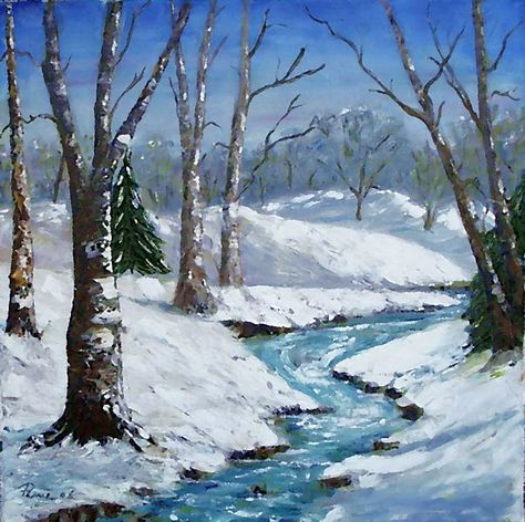 Winterlandschaft - Winterlandschaft, Landschaft, Malerei, von Pewe bei KunstNet Painting Snow, Winter Pictures, Winter Snow, Sky Aesthetic, Special Places, Drawings, Art