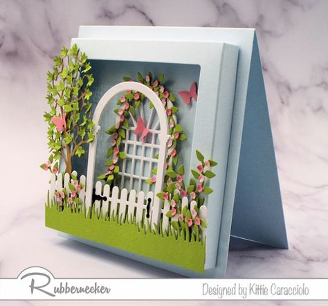 Arbor Gate, Pretty Garden, Frame Card, Fancy Fold Cards, Marianne Design, Card Making Techniques, Fun Fold Cards, Pop Up Cards, Paper Crafts Cards