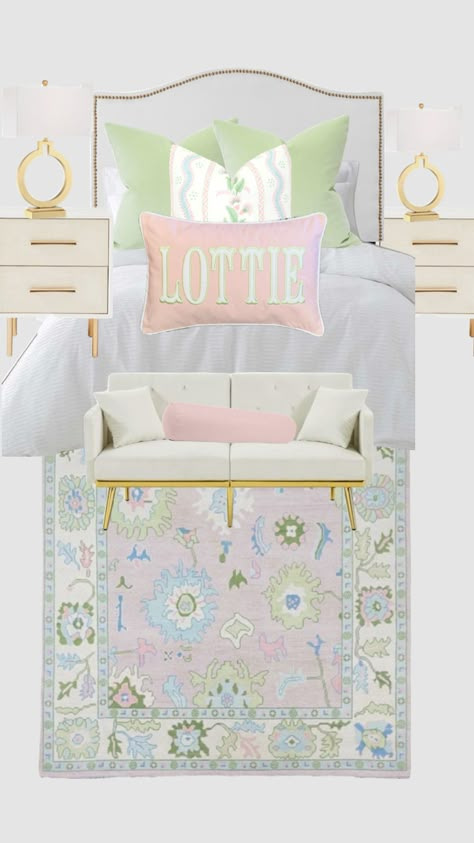 #Pinkandgreenroom #pinkandgreendorm #dorminspo #roominspo Blue Green Bedrooms, Room Wishlist, Pink Dorm, College Room Decor, Preppy Bedroom, College Bedroom, White Room Decor, College Dorm Room Decor, Kids Bedroom Inspiration