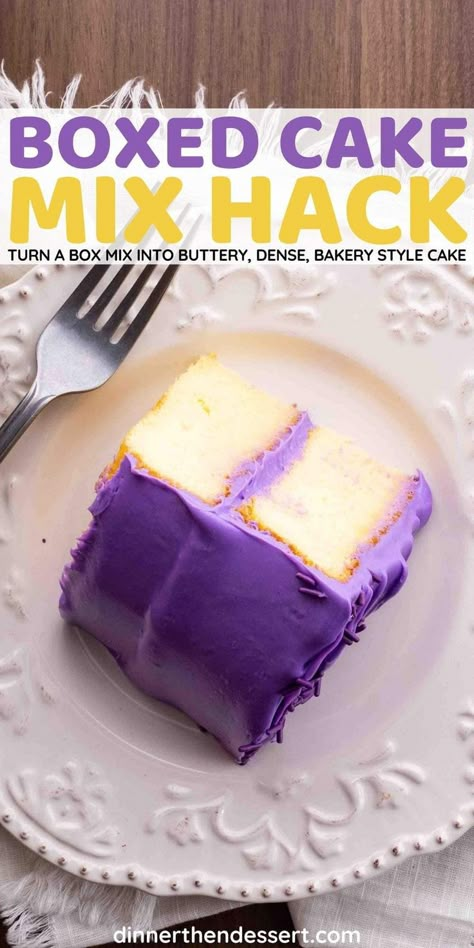 Cake Mix Bakery Hack, Box Cake To Homemade, How To Make Box Cake Dense, Bakery Cakes From Box How To Make, How To Make Cake Taste Like Bakery, White Cake Mix Boxed Hacks, How To Turn Box Cake Into Bakery Cake, How To Make Bakery Style Cake, Box Cake Made With Soda