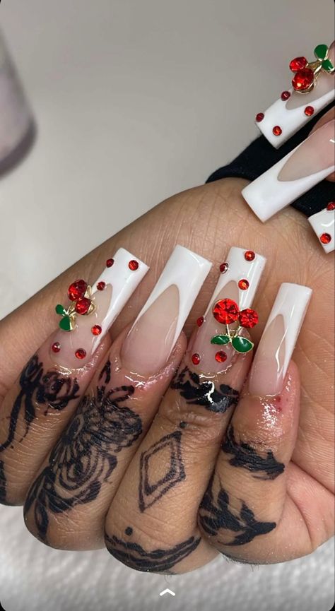 Valentines Day Acrylics, Rose Charm Nails, Banquet Outfits, Banquet Outfit, 2024 Nails, Cherry Nails, Edgy Nails, Exotic Nails, Nail Envy