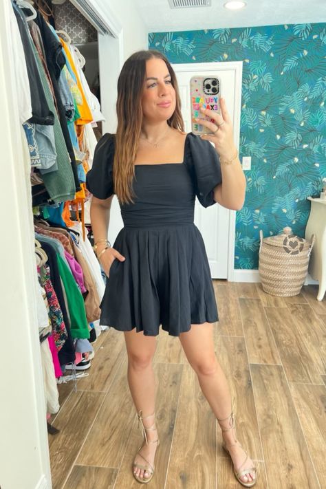 The cutest romper from Amazon! This sleek black romper outfit is a must-have for any occasion - from date nights and girls' nights to cocktails, parties, and elegant evenings out. A timeless piece that will never go out of style. Unique design, affordable fashion. Pair it with gold strappy lace-up sandals to elevate it even more. Double-tap on the products to shop this classy look. Holland Paterno. Dressy Outfits: Black Romper from Amazon Dressy Romper Outfit, Black Romper Outfit, Classy Romper, Best Amazon Finds, Outfits Black, Romper Outfit, Cute Rompers, Next Clothes, Fashionable Outfits