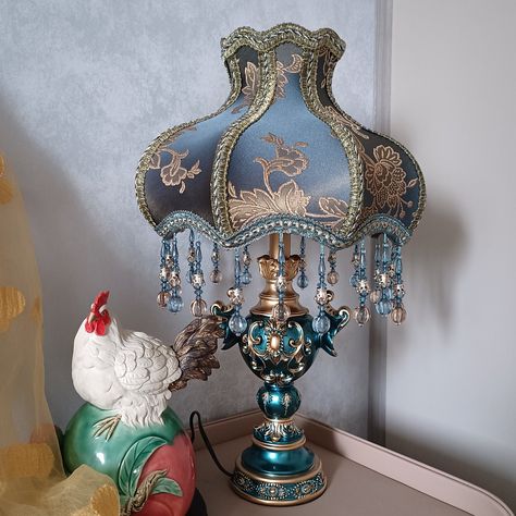 Aeyee Blue Fabric Table Lamp, Antique Flower Decorative Bedside Desk L – aeyee Lamp Shade Crafts, Fabric Resin, Victorian Table Lamps, Bedside Desk, Victorian Lampshades, Lamp Antique, I Love Lamp, Beer Tap Handles, Light For Bedroom