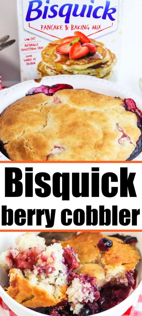 This Bisquick blackberry cobbler recipe turns out amazing with frozen fruit. Use cherry, blueberry, raspberry, strawberry or mixed combo. Bisquick Blackberry Cobbler Recipe, Bisquick Berry Cobbler, Bisquick Fruit Cobbler, Blackberry Cobbler Recipe Bisquick, Fruit Cobbler With Bisquick, Frozen Fruit Cobbler Recipes, Strawberries And Bisquick, Strawberry Cobbler With Bisquick, Strawberry Bisquick Recipes