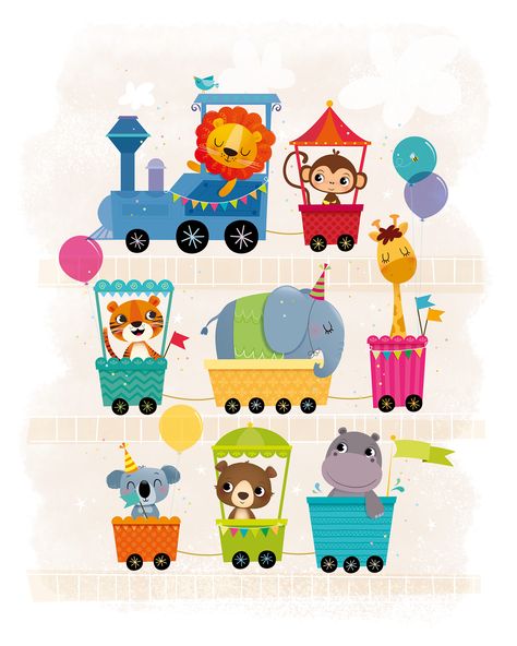 Vector illustration of an animal circus train. Circus Nursery, Train Nursery, Modern Nursery Art, Train Illustration, Train Decor, Nursery Art Boy, Circus Art, Baby Animal Prints, Nursery Art Prints