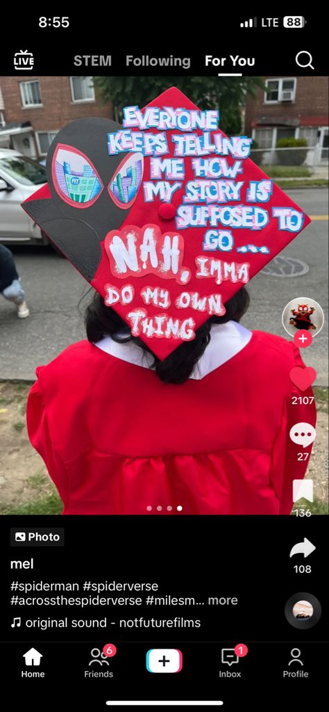 Decorated Caps For Graduation Boys, Spider Man Captions, Spiderverse Graduation Cap, My Little Pony Graduation Cap, Miles Morales Graduation Cap, Spider Man Cap Graduation, Sonic Graduation Cap, Graduation Cap Ideas Sza, Steven Universe Graduation Cap