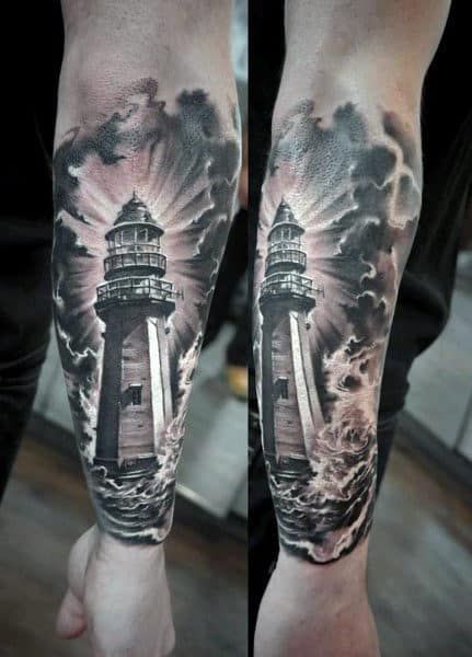 Cloud Tattoos For Men, Canadian Tattoos, Lighthouse Tattoo Ideas, Cloud Tattoo Ideas, Cloud Tattoos, Canadian Tattoo, Lighthouse Tattoo, Cloud Tattoo, Sky Full