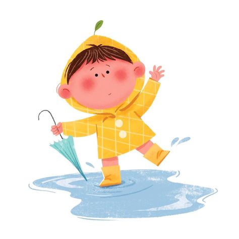 Rain Illustration Rainy Days, Raincoat Illustration, Book Character Design, Running Illustration, Rain Illustration, Minimalistic Illustration, Unicorn Wallpaper Cute, Children's Book Characters, Chibi Sketch