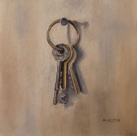 Bunch Of Keys Drawing, Gcse Lock, Alpona Design, Old Keys, Old Key, Teal Background, Keys Art, A Level Art, Painting Still Life