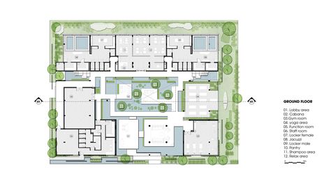 Gallery - Naman Spa / MIA Design Studio - 18 Lattice Wall, Spa Center, Resort Design, Landscape Design Plans, Centre Commercial, Garden Architecture, Spa Design, Ground Floor Plan, Conceptual Design