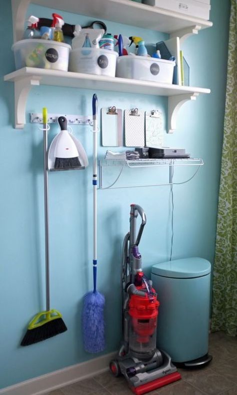 When in doubt, add a few shelves. Then label tubs by room (bathroom, kitchen, you get the picture) so you don't have to sort through multiple containers to find the cleaner you need. Click through for more on this and other ideas for how to organize your cleaners. Human Psychology, Organisation Hacks, Cleaning Closet, Command Center, Laundry Room Storage, Laundry Mud Room, Laundry Room Makeover, Laundry Room Organization, Home Organization Hacks