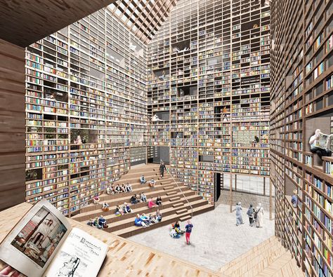 AWR - Architecture Workshop in Rome: COPENHAGEN MODERN LIBRARY // FIRST PRIZE - Christoph Jantos - SWITZERLAND Futuristic Library, Architecture Workshop, Library Cafe, Beautiful Library, Library Architecture, Library Aesthetic, Library Room, Public Architecture, Modern Library