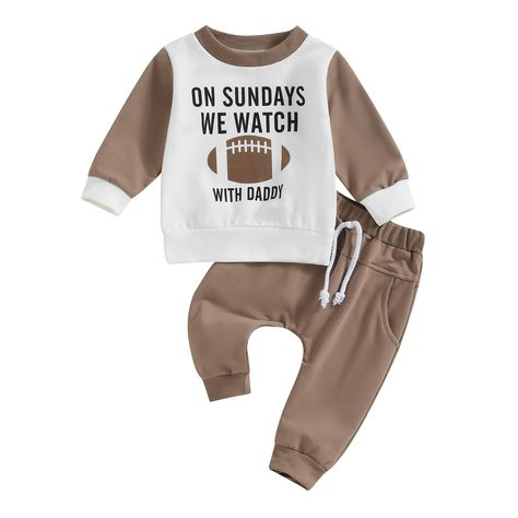 PRICES MAY VARY. Design - The football clothing set features long sleeve, crewneck, ''On Sundays We Watch Football with Daddy'' funny letters and rugby pattern printed, pullover sweatshirt tops matching with long pants with pockets. Stylish and warm. Occasions - Spring fall football outfit set suitable for football season, daily wear, watch the game with daddy, take pictures of your baby and leave every wonderful moment of your baby. Best gift for football fans. Sizes - Infant boy fall outfit 6- Fall Football Outfit, Football Season Outfits, Baby Boy Football, Baby Boy Fall Outfits, Football Outfit, Toddler Baby Boy, Boys Fall Outfits, Toddler Winter, Family Reunions