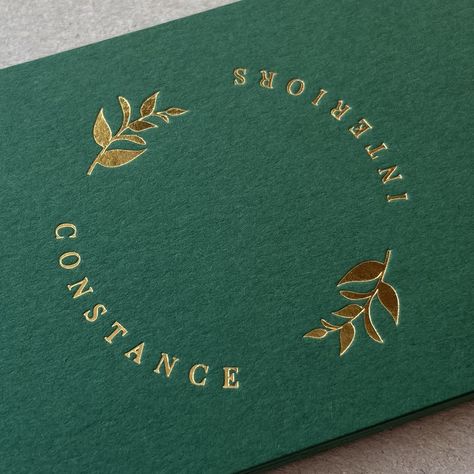 Gold foil printed business cards on 540gsm forest green colorplan. Green Gold Packaging, Green And Gold Packaging, Forest Green Branding, Gold Logo Design Ideas, Green Gold Branding, Emerald Branding, Green And Gold Branding, Emerald Green And Gold Branding, Classy Icon