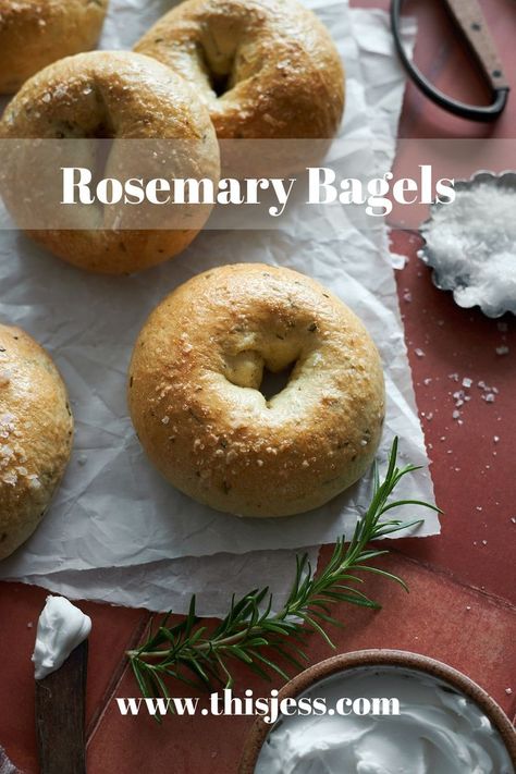 Rosemary Bagels on white parchment paper. Making A Sandwich, Bagel Recipe Easy, Savory Bread Recipe, Sourdough Bagels, Sourdough Starter Discard Recipe, Homemade Bagels, Bagel Recipe, Sourdough Baking, Quick Snack