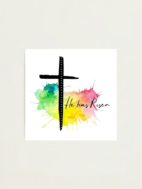 Homemade Easter Cards Christian, Christ Has Risen Art, Easter Posters For Church, Easter Cross Watercolor Painting, Easter Chalkboard Ideas Christian, Happy Easter Watercolor, Christian Easter Art Projects, He Is Risen Watercolor, Christ Has Risen Easter