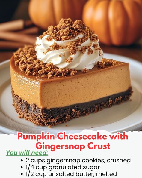 fall time lovers | Pumpkin Cheesecake with Gingersnap Crust 🍰🎃  | Facebook Pumpkin Cheesecake Ginger Snap Crust, Gingersnap Pumpkin Cheesecake, Gingersnap Cheesecake Crust, Pumpkin Cranberry Cheesecake, Pumpkin Cheesecake With Gingerbread Crust, Pumpkin Cheesecake With Ginger Snap Crust, Pumpkin Cheesecake Gingersnap Crust, Yule Food, Pumpkin Cheesecake With Gingersnap Crust