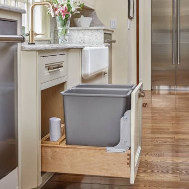 Rev-A-Shelf Double 50 Qt Pull-Out Kitchen Cabinet Waste Container Pull Out Kitchen Cabinet, Pull Out Trash Cans, Inset Cabinetry, Your Trash, Trash Containers, Doors And Floors, Rev A Shelf, Waste Container, Can Storage