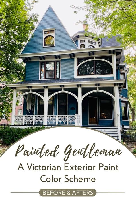 Victorian Exterior Paint Colors Colour Schemes, Exterior House Paint Color Combinations Victorian, 1905 House Exterior, Queen Anne House Exterior Paint Colors, Dark Blue Victorian House Exterior, Victorian Cottage Exterior Paint Colors, Gray Victorian House, Queen Anne Victorian House Exterior Paint, Victorian Home Exterior Paint Colors