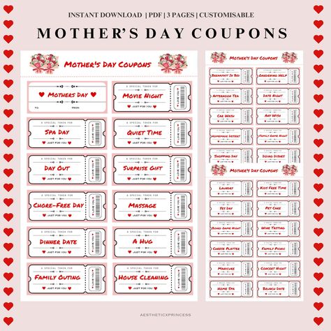 Mothers Day Coupon Book, Coupon Book For Mom, Coupons For Mom, Coupon Book Printable, Printable Coupon Book, Mother's Day Coupons, Homemade Gifts For Mom, Diy Gifts For Mom, Spa Days