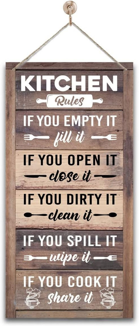 Hanging Kitchen Rules Wood Decor Sign, Rustic Kitchen Wooden Signs, Printed Wood Wall Art Sign, Kitchen Door Rules Rustic Sign, Hanging Wood Sign Kitchen Decor, Funny Farmhouse Kitchen Wall Décor Kitchen Rules Sign, Kitchen Wall Design, Farmhouse Kitchen Wall, Wood Decor Signs, Farmhouse Kitchen Wall Decor, House Rules Sign, Accent Wall In Kitchen, Kitchen Rules, Funny Decor