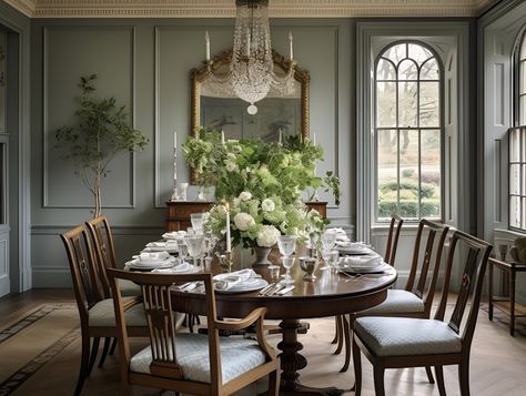 St Albans Family Home  Our clients requested we incorporate jewel tones in a number of rooms. ⁠ ⁠ The pale green jade tone on the walls and upholstery creates a comfortable yet elegant atmosphere in this formal Dining Room. ⁠ ⁠ #diningroom #heritagehome #traditionalhome #jeweltones heritageinteriors #jade Cottage Core Dining Room, Green Dining Room, Slow Lifestyle, Picture Frame Molding, Hosting Guests, St Albans, Room Pictures, Classic Interior, Reception Rooms