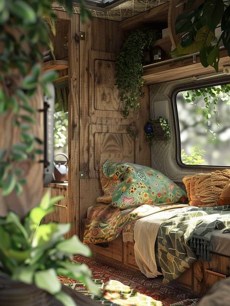 Boho Camper Van, Camper Van Interior, Boho Camper, Van Interiors, Vintage Trailer Interior, Modern Bohemian Decor, Tiny Living Space, Airstream Remodel, Van Conversion Interior