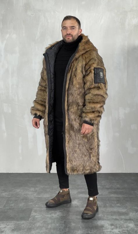 Shaggy Fur Coat, Fur Coat Long, Mens Fur Coat, Long Winter Jacket, Long Fur Coat, Long Down Coat, Mens Fur, Fashion Edgy, Mens Fashion Edgy