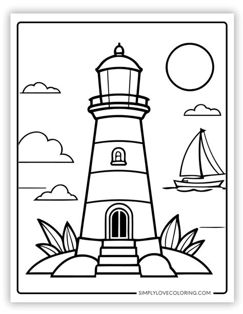 Free lighthouse coloring pages are the perfect activity for homeschooling, classrooms, teachers, kids' activities, and educational activities Lighthouse Coloring Pages, Lighthouse Coloring, Lighthouse Drawing, Lighthouse Crafts, Beach Coloring Pages, Youtube Drawing, Free Kids Coloring Pages, House Colouring Pages, Rock Beach