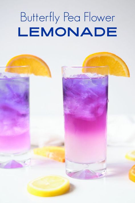 Color Changing Lemonade, Pea Flower Tea, Butterfly Pea Tea, Butterfly Pea Flower Tea, Butterfly Tea, Tea Lemonade, Caffeine Free Tea, Drink Recipes Nonalcoholic, Lemonade Drinks