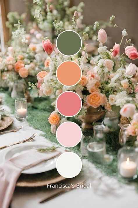 Wedding Decor Colour Schemes, Spring Wedding Elegant, Colour Theme For Wedding, Color Palette Decoration, Wedding Theme Pastel Colors, Color Themes Wedding, Wedding Pallet Ideas Summer, Spring Outdoor Wedding Colors, Colour Palette For Wedding